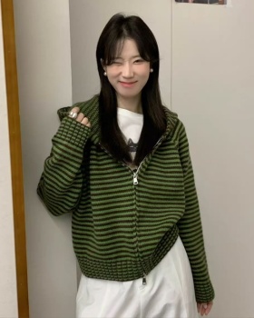 Zip stripe cardigan mixed colors coat for women
