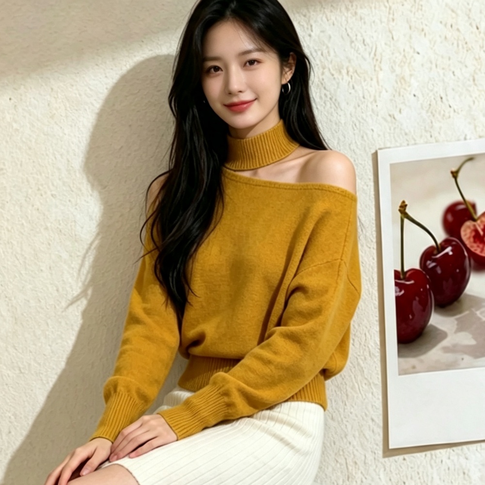 Strapless spring and autumn sweater for women