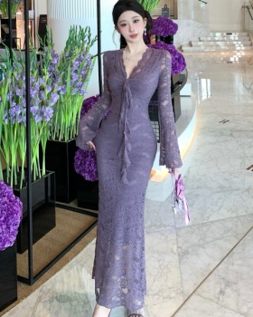 Pinched waist long dress streamer dress for women