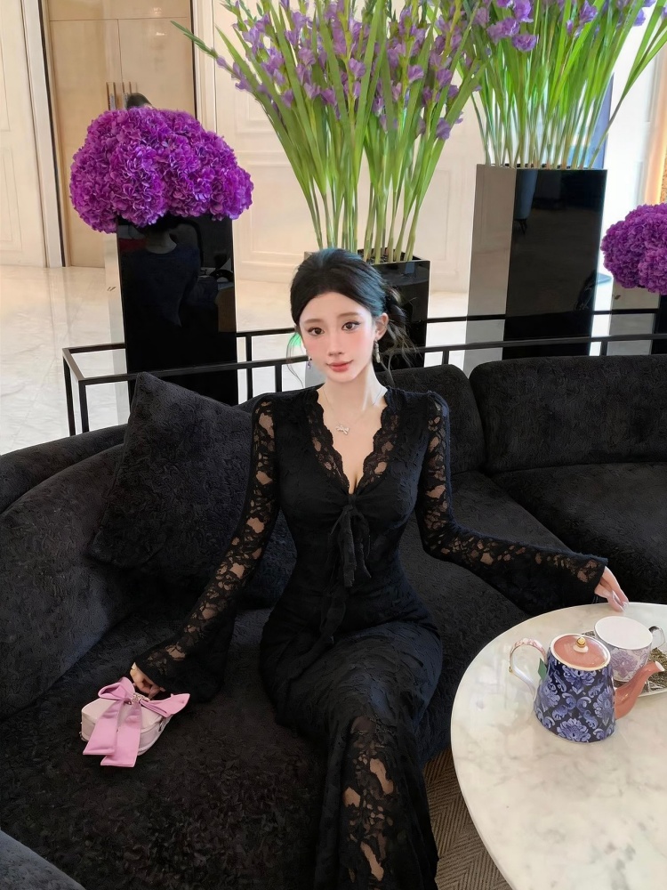 Pinched waist long dress streamer dress for women