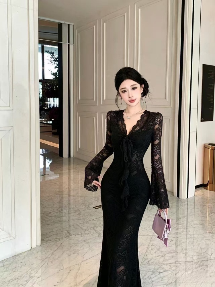 Pinched waist long dress streamer dress for women