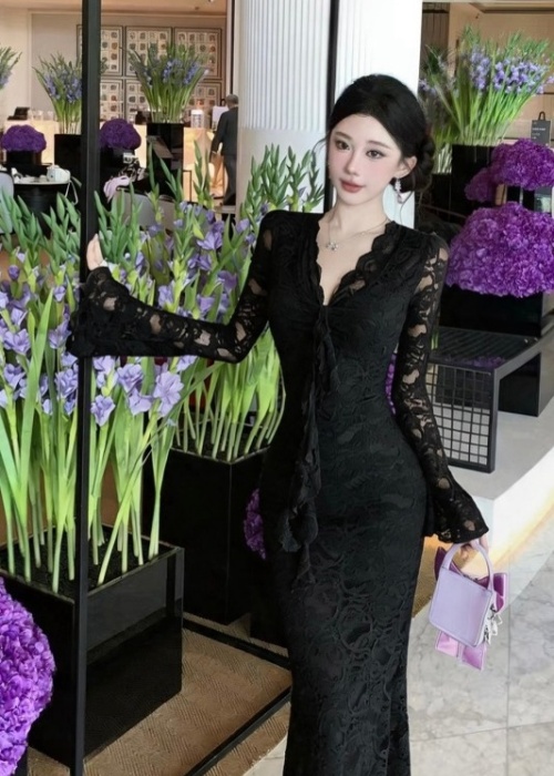 Pinched waist long dress streamer dress for women