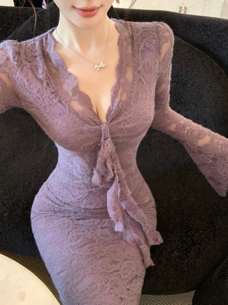 Pinched waist long dress streamer dress for women