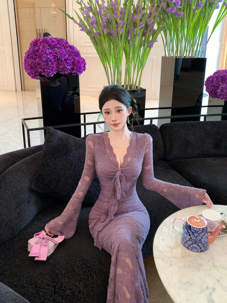 Pinched waist long dress streamer dress for women