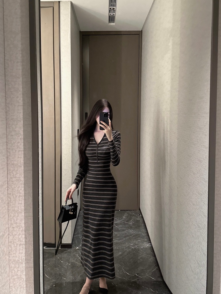 Korean style long dress slim dress for women