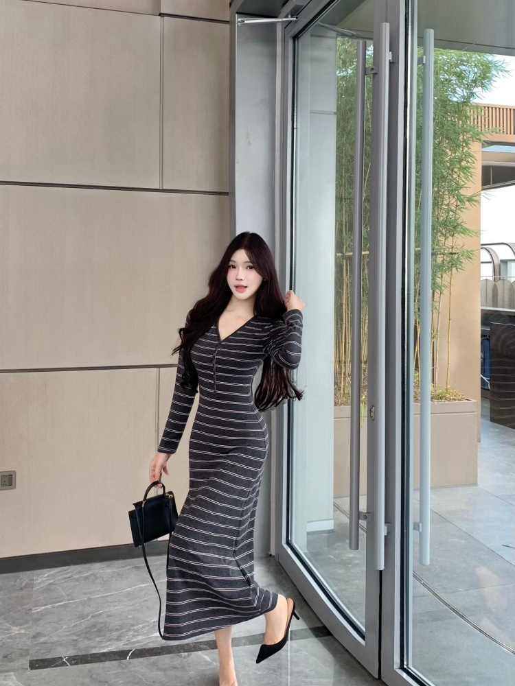 Korean style long dress slim dress for women