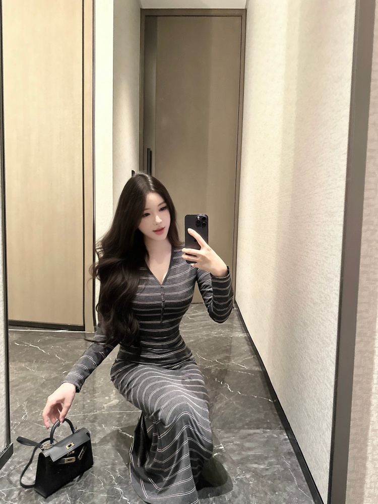 Korean style long dress slim dress for women