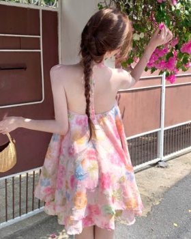Floral big skirt colors blooming vacation halter dress