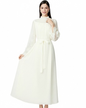 Colors round neck long frenum stereoscopic dress
