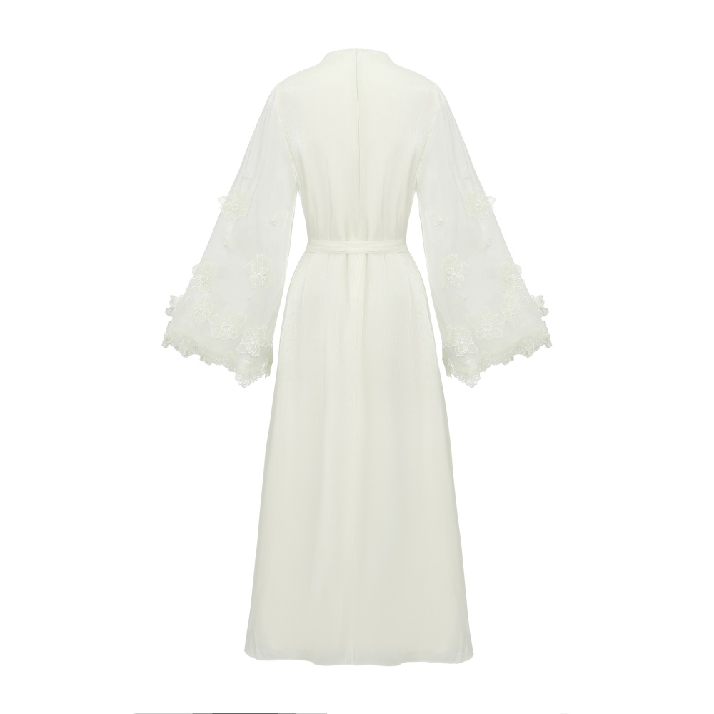 Colors round neck long frenum stereoscopic dress