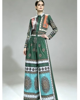 Flowers vacation pants stripe lengthen tops a set