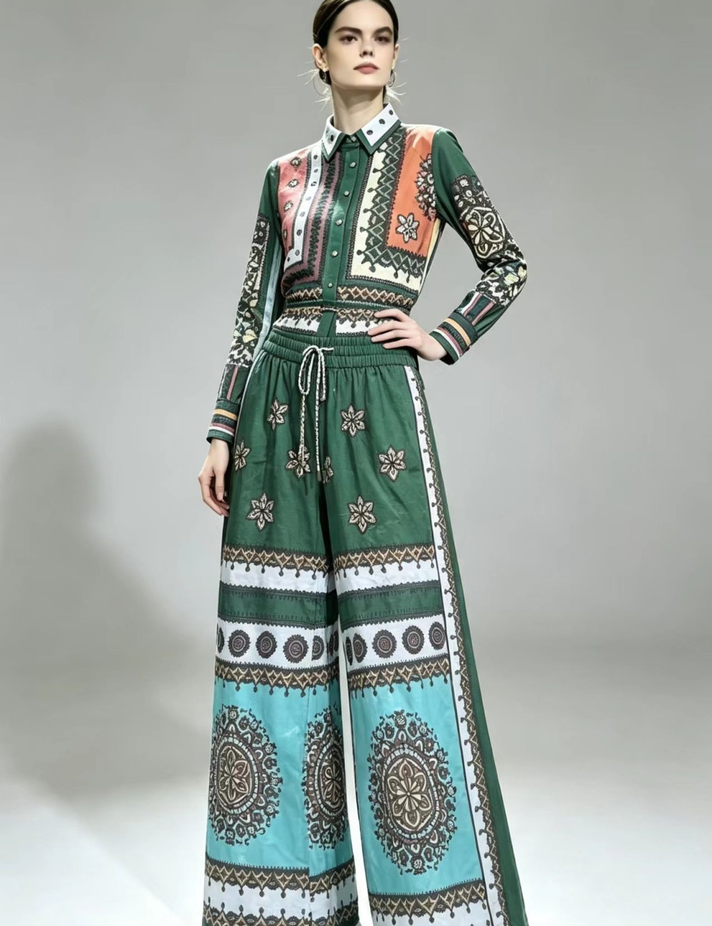 Flowers vacation pants stripe lengthen tops a set
