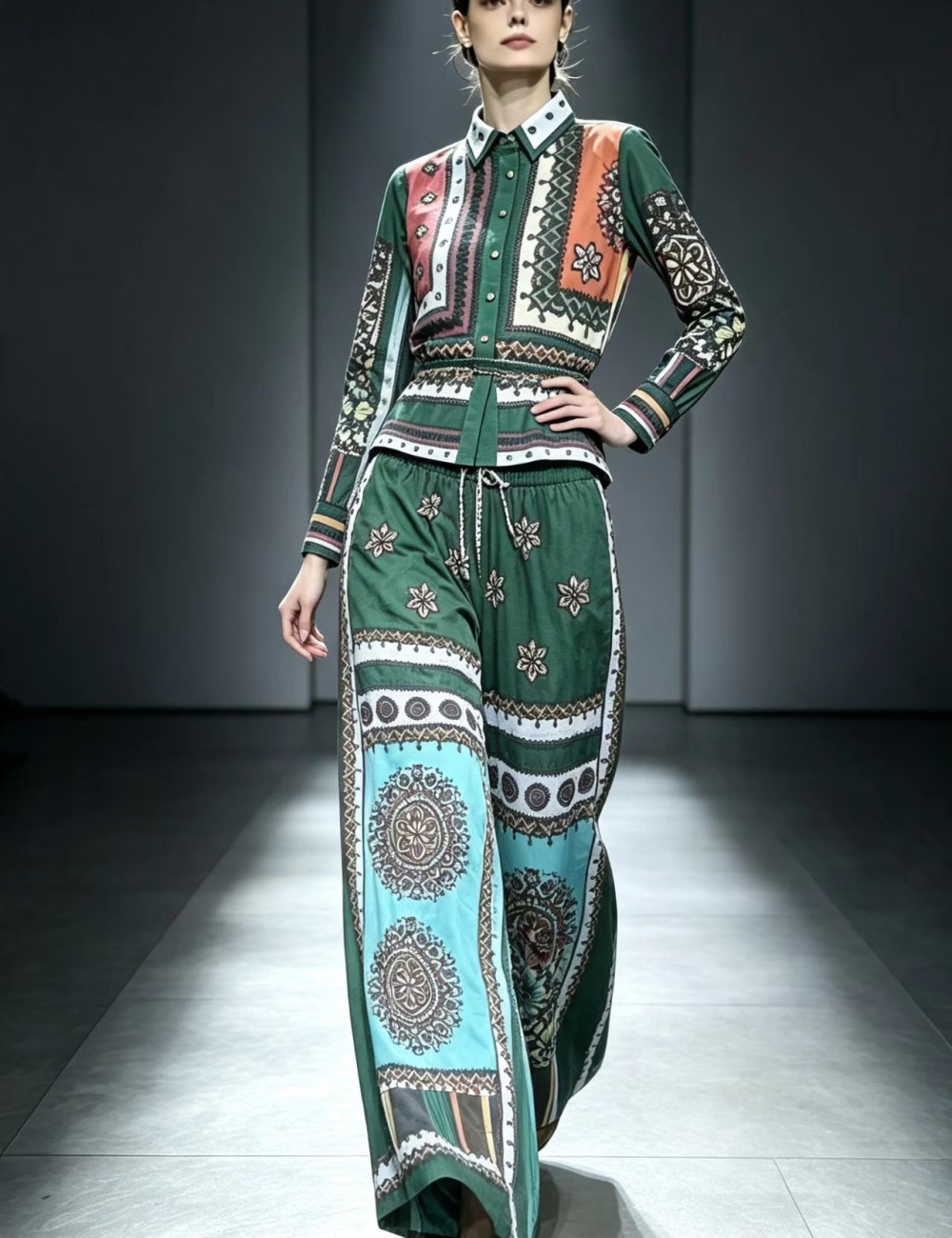 Flowers vacation pants stripe lengthen tops a set