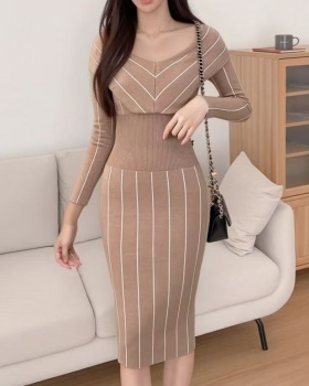 Slim long sleeve package hip red autumn and winter dress