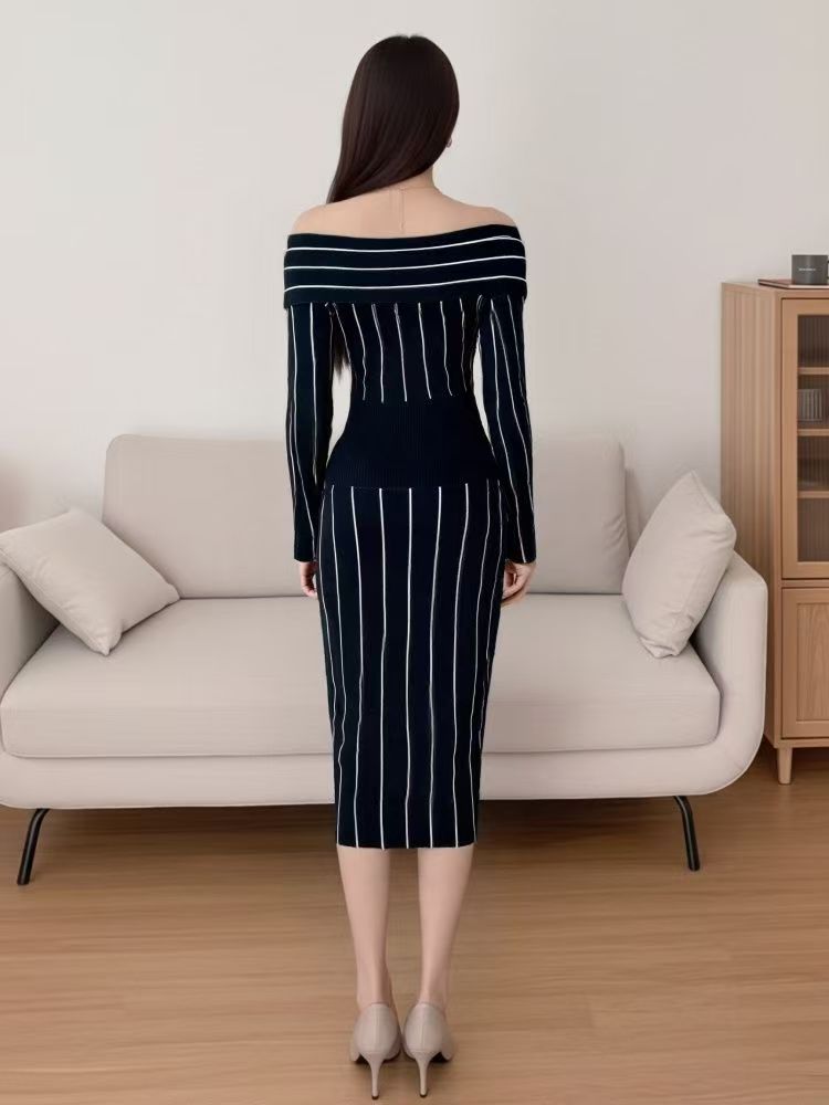 Slim long sleeve package hip red autumn and winter dress