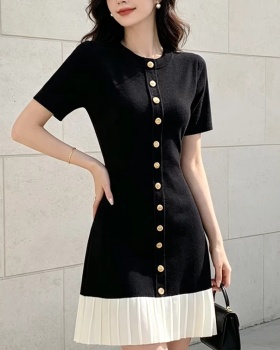 Pseudo-two black dress short sleeve T-back for women