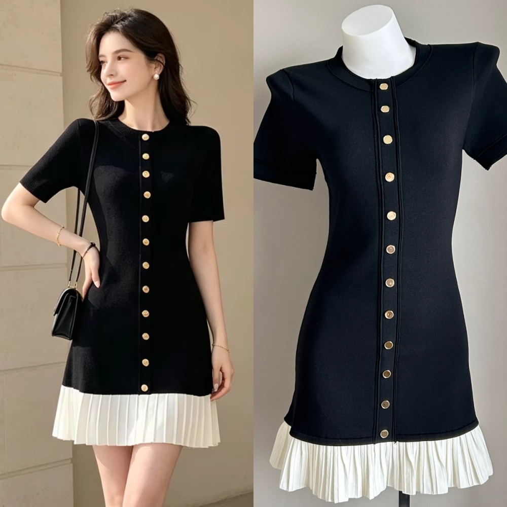 Pseudo-two black dress short sleeve T-back for women