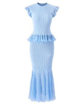 Knitted slim tops summer dress a set for women