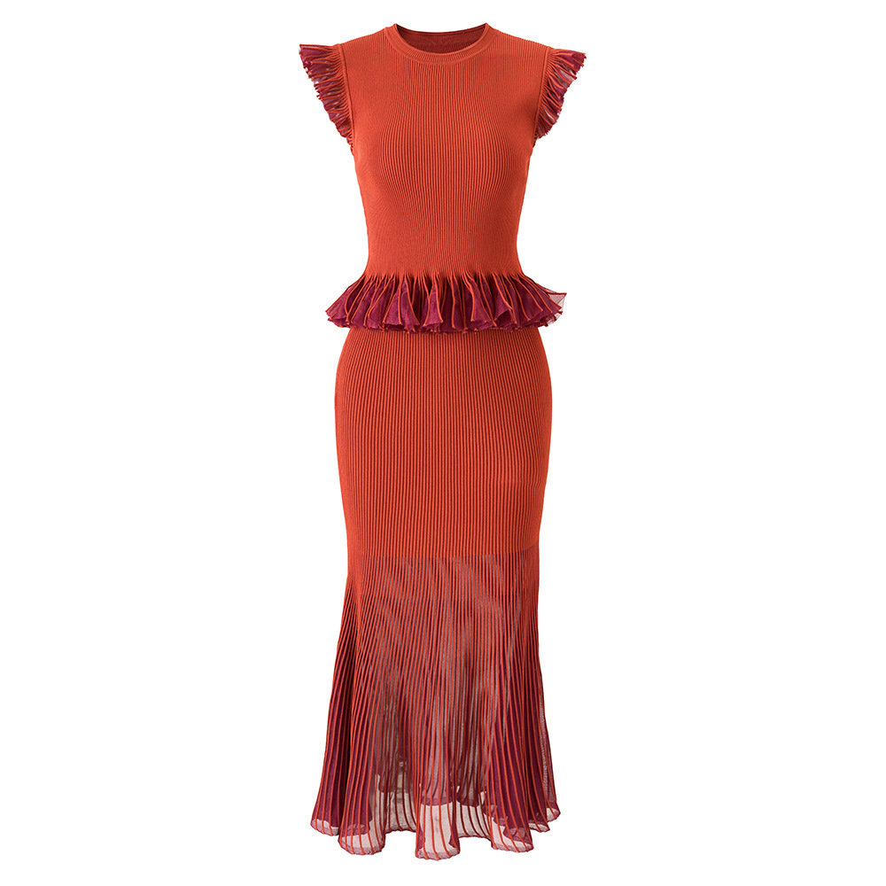 Knitted slim tops summer dress a set for women