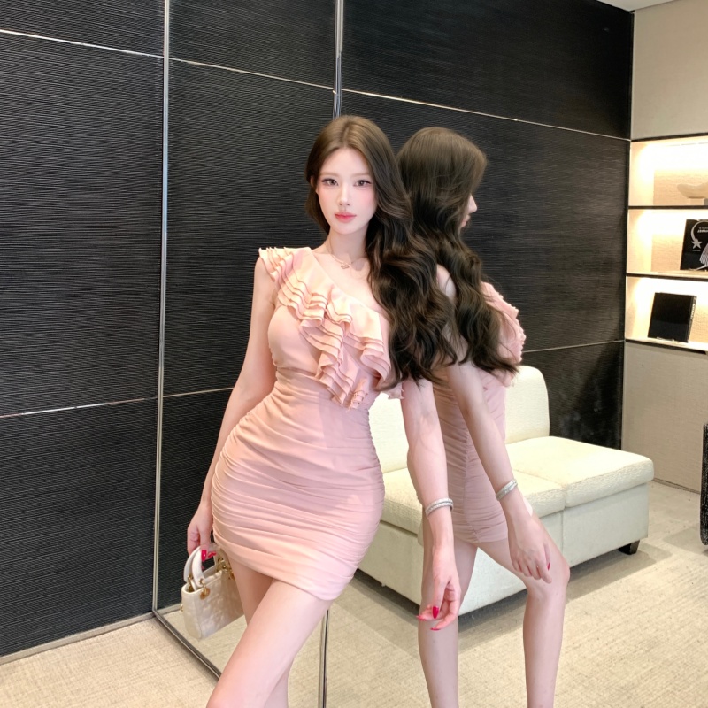 Lotus leaf edges enticement T-back slim dress for women