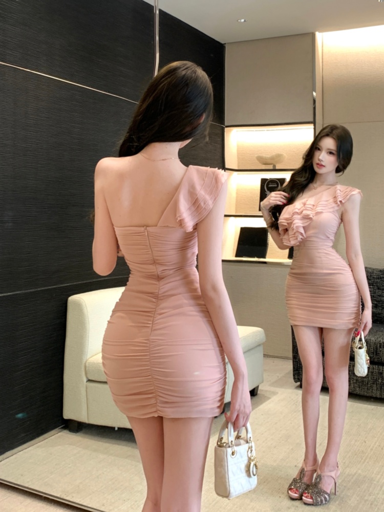 Lotus leaf edges enticement T-back slim dress for women