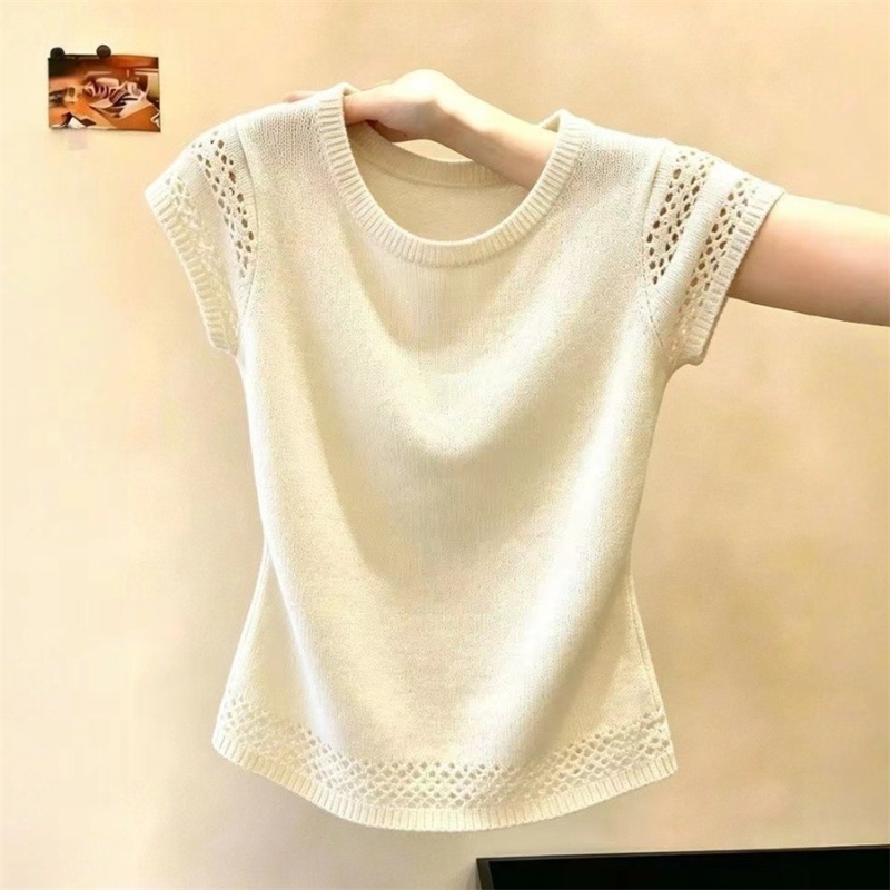 Hollow summer T-shirt refinement tops for women