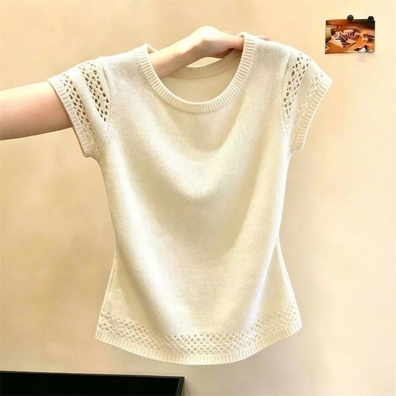 Hollow summer T-shirt refinement tops for women
