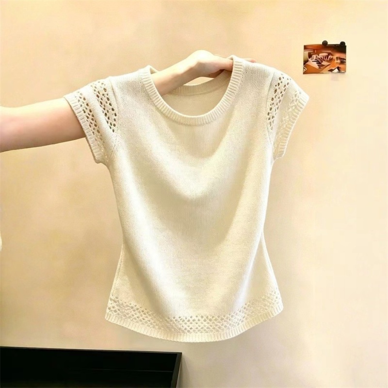 Hollow summer T-shirt refinement tops for women