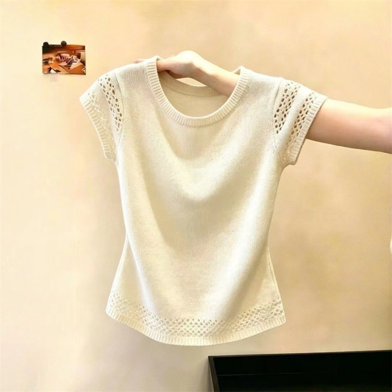 Hollow summer T-shirt refinement tops for women