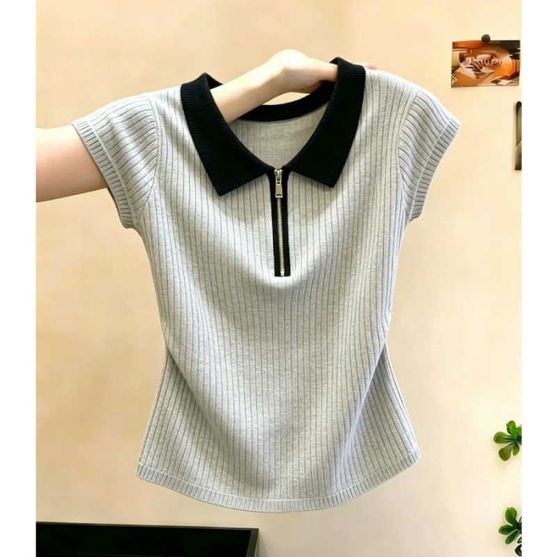 All-match short sleeve tops mixed colors sweater