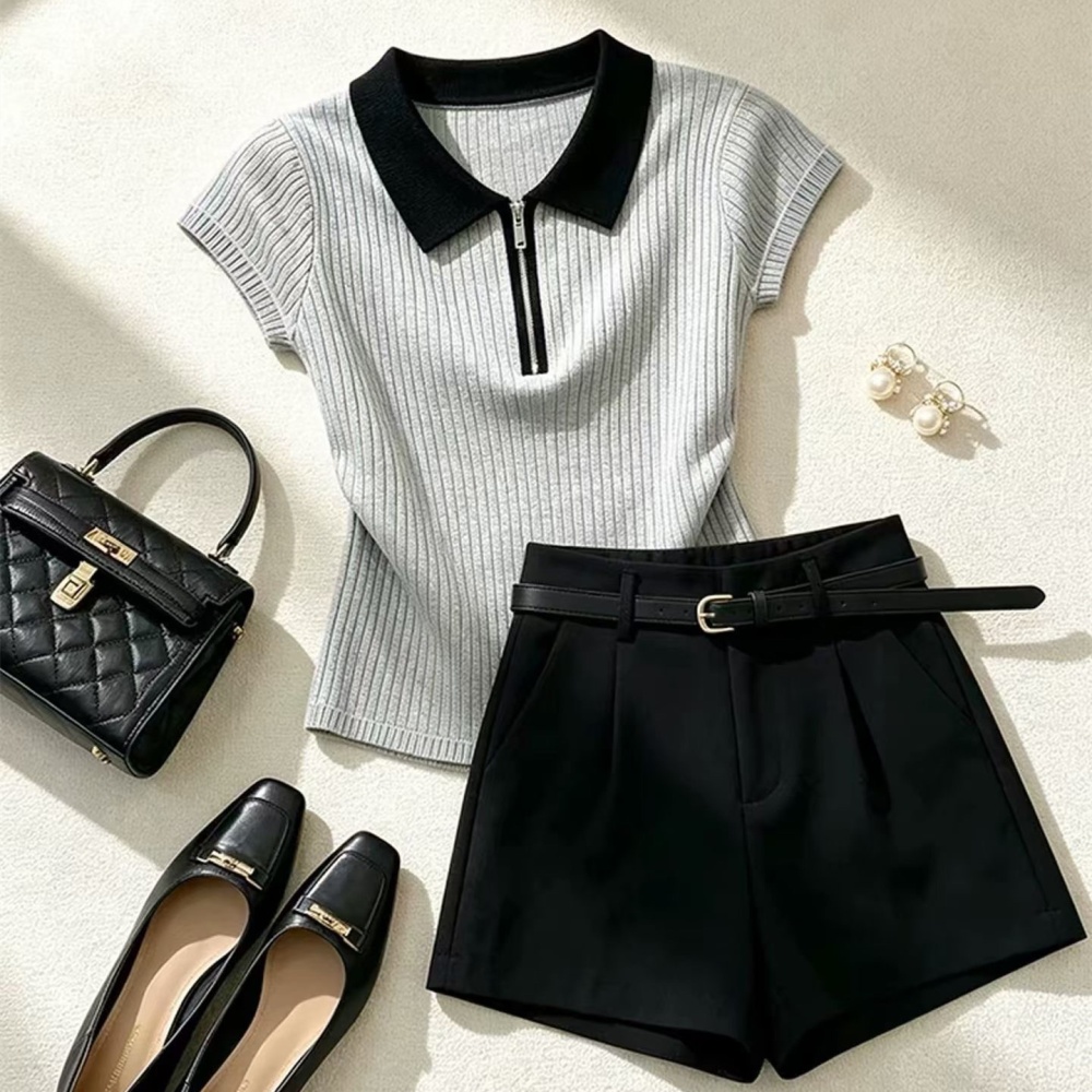 All-match short sleeve tops mixed colors sweater