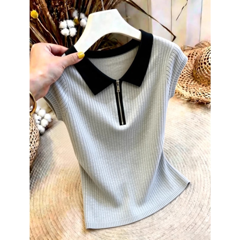All-match short sleeve tops mixed colors sweater