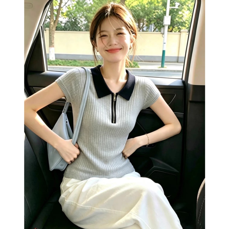 All-match short sleeve tops mixed colors sweater