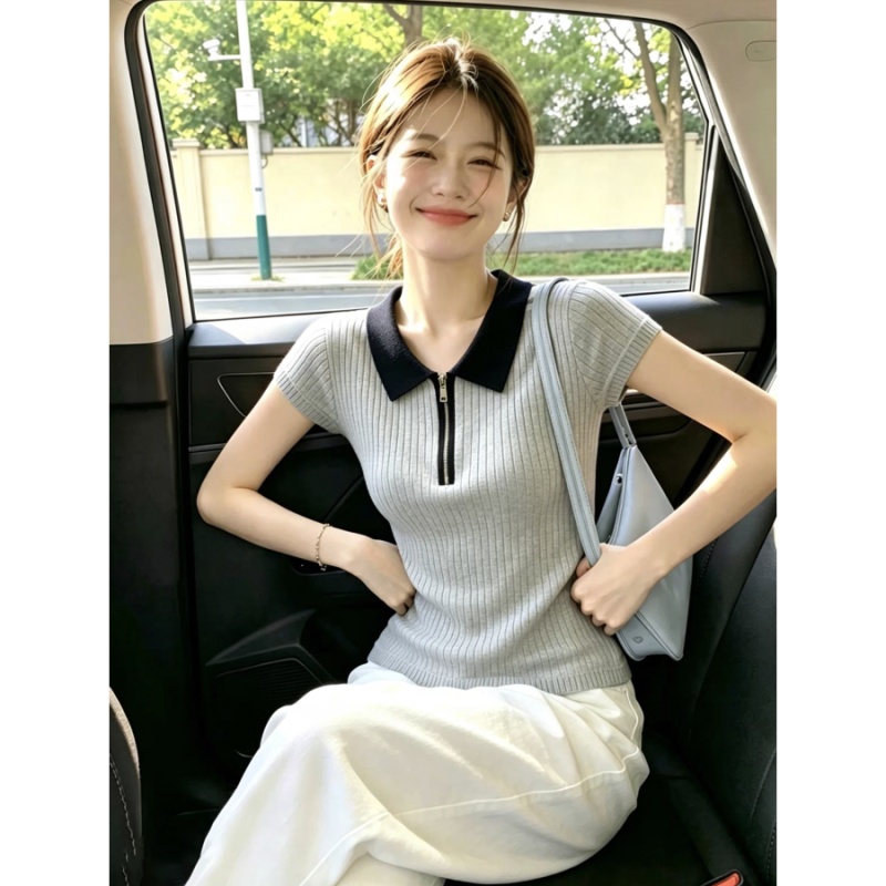 All-match short sleeve tops mixed colors sweater