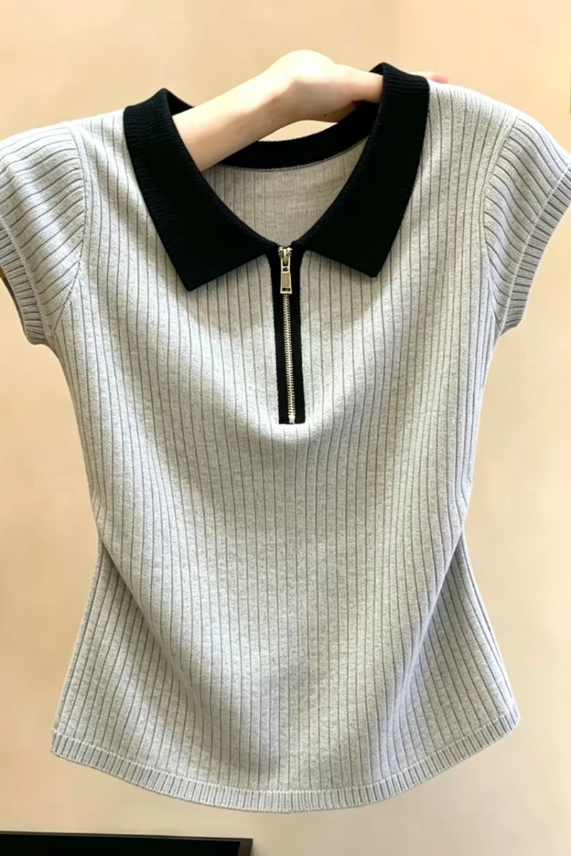 All-match short sleeve tops mixed colors sweater