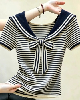 Show young summer T-shirt bow lapel tops for women