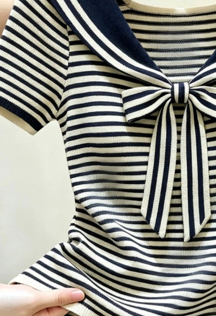 Show young summer T-shirt bow lapel tops for women