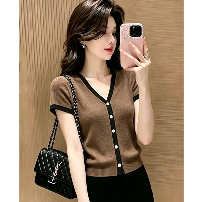 Summer hemming tops short single-breasted cardigan