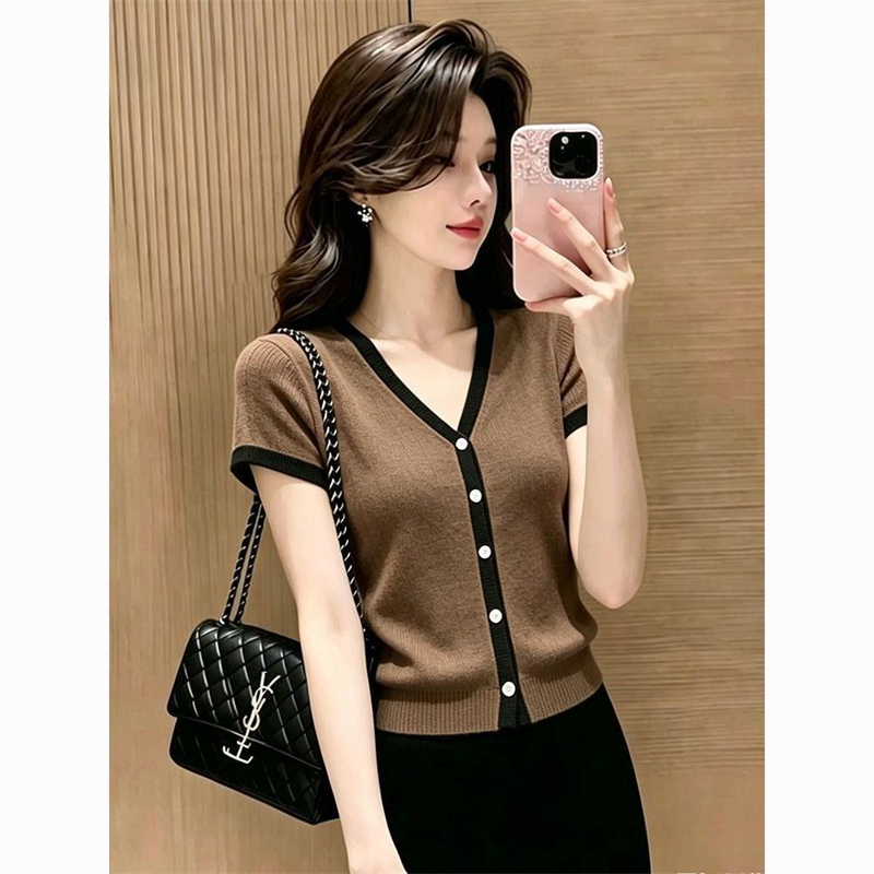 Summer hemming tops short single-breasted cardigan