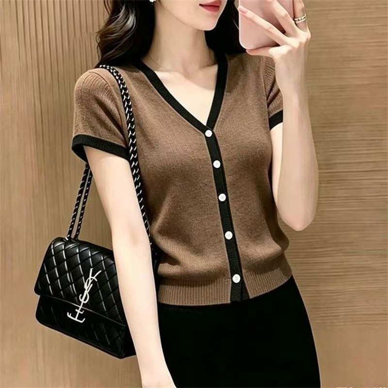 Summer hemming tops short single-breasted cardigan
