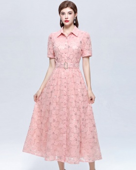 With belt A-line single-breasted tender slim dress