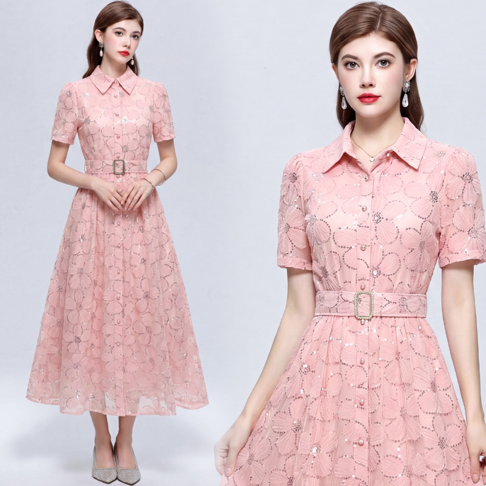 With belt A-line single-breasted tender slim dress