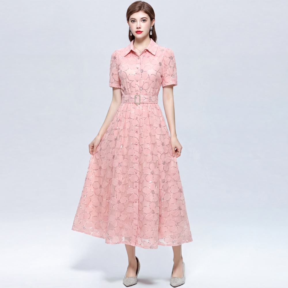 With belt A-line single-breasted tender slim dress