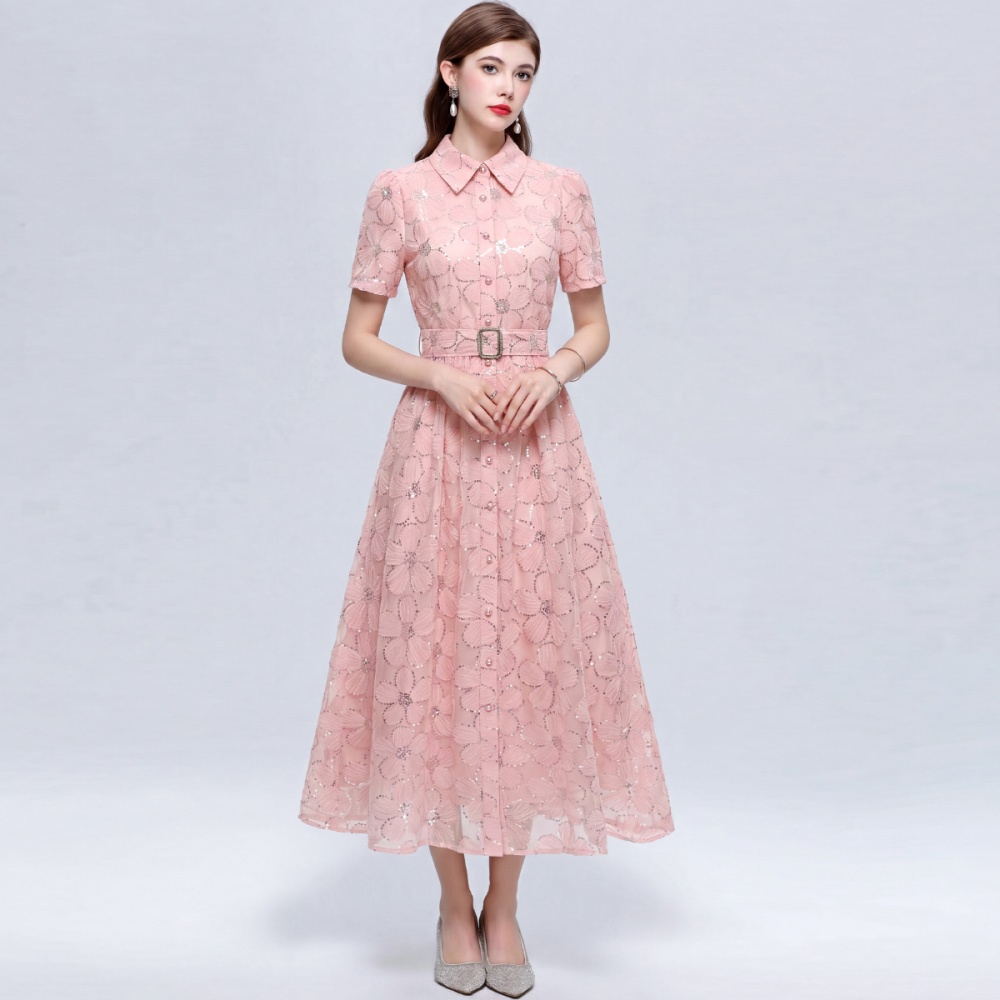 With belt A-line single-breasted tender slim dress