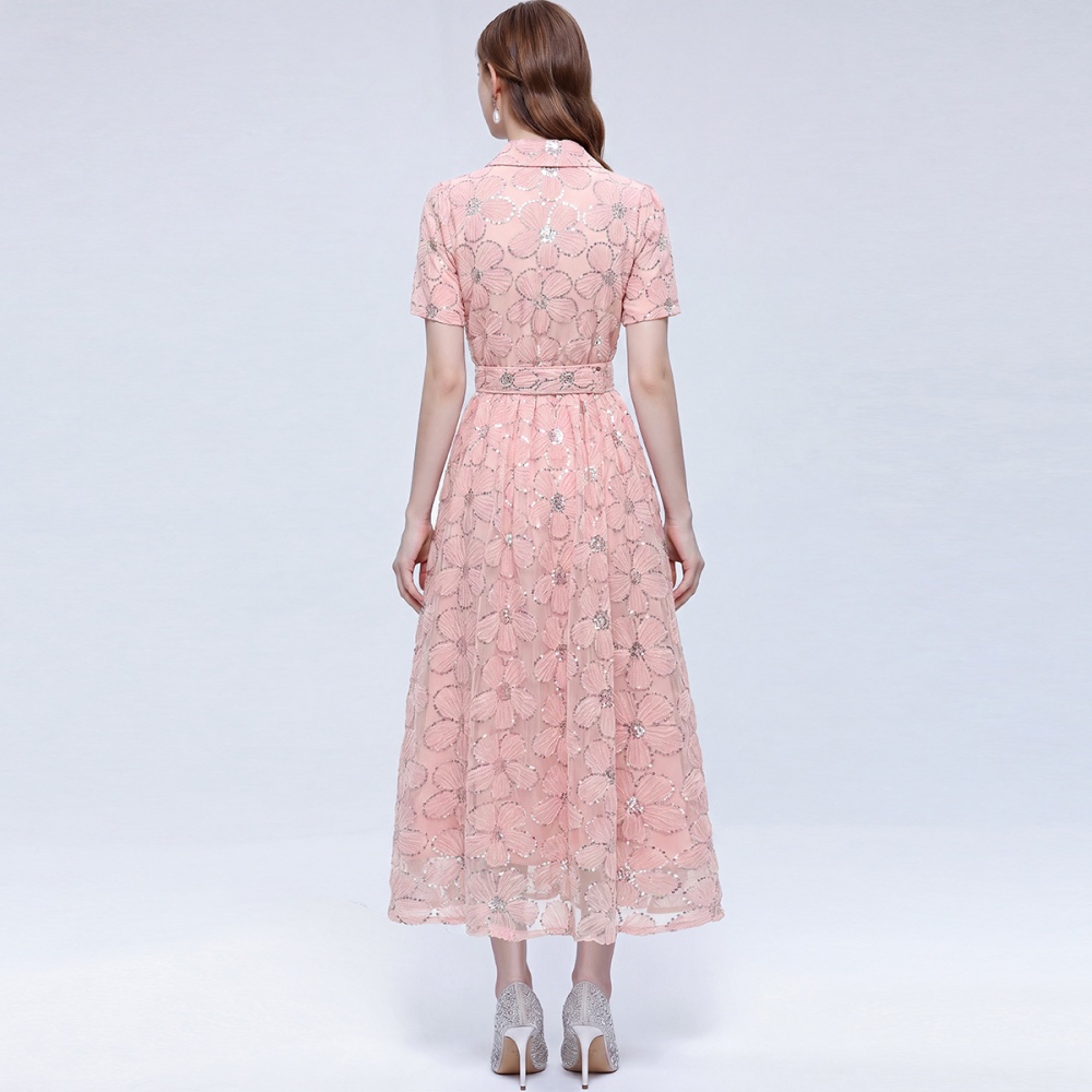 With belt A-line single-breasted tender slim dress
