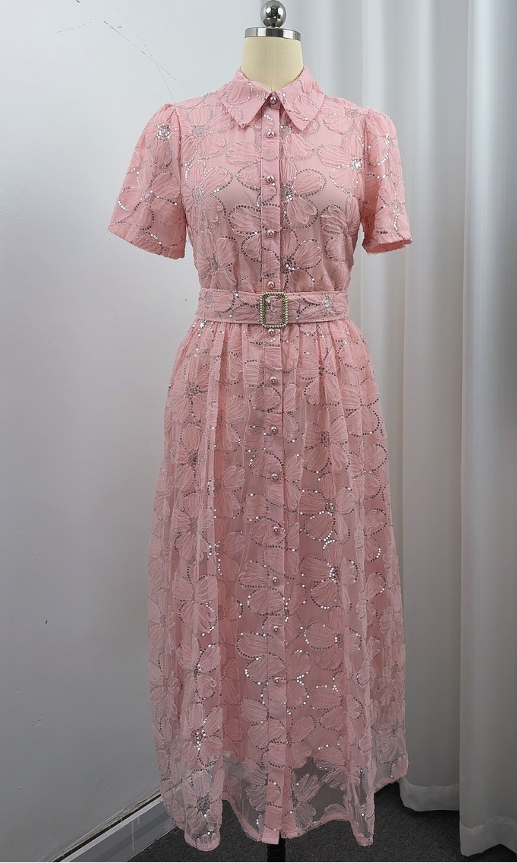 With belt A-line single-breasted tender slim dress