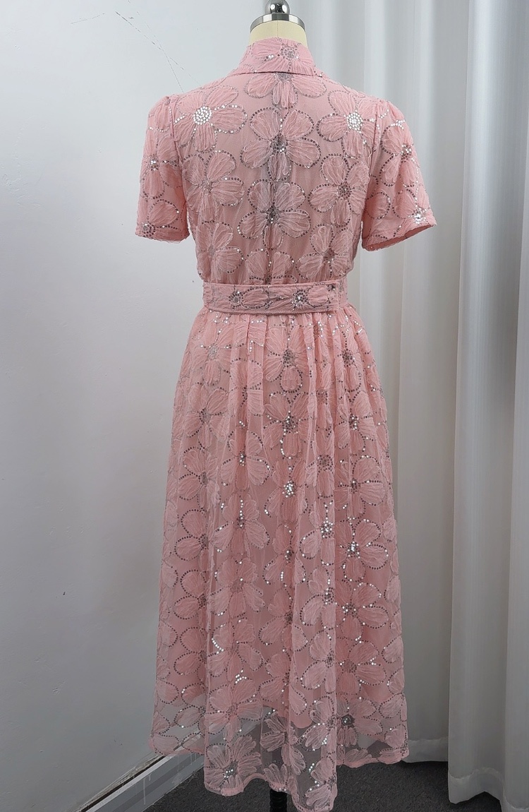 With belt A-line single-breasted tender slim dress