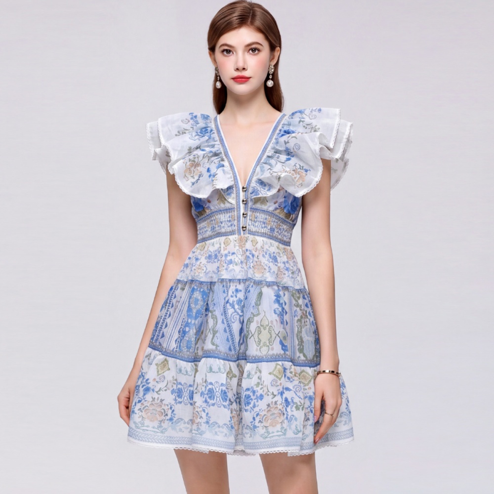 Temperament pinched waist dress vacation T-back