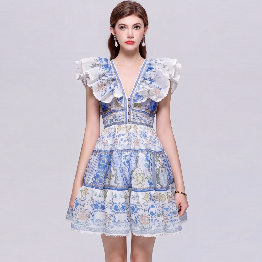 Temperament pinched waist dress vacation T-back