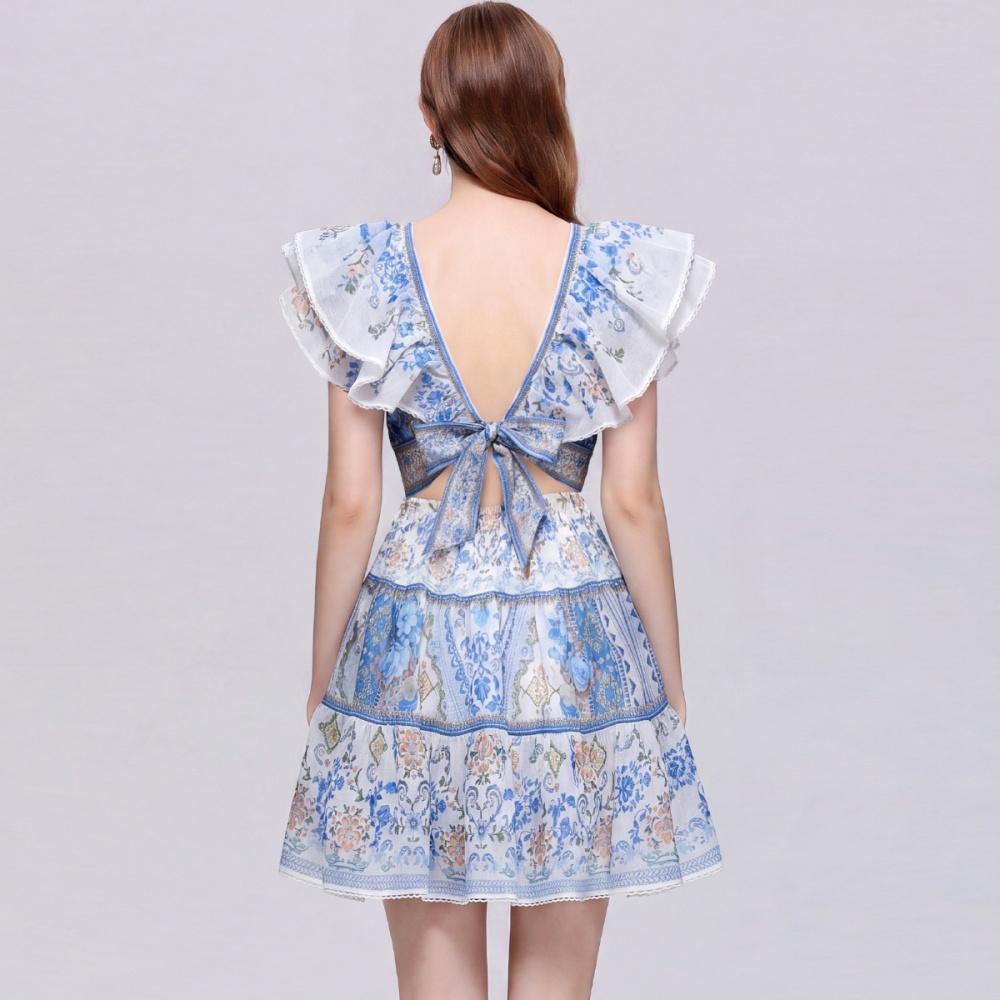 Temperament pinched waist dress vacation T-back